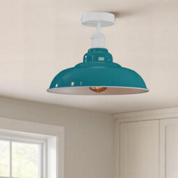 Vintage Flush Mount Ceiling Lighting With E27 Base 32Cm Cyan Blue Lampshade Easy Fit Metal Shade For Ceiling Light Fitting