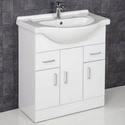 Affine 750mm Bathroom Vanity Unit & Basin Sink Tap + Waste Gloss White Floorstanding - image 1