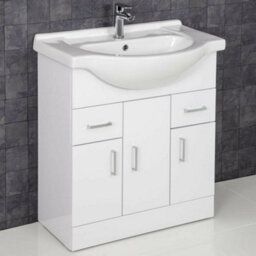 Affine 750mm Bathroom Vanity Unit & Basin Sink Tap + Waste Gloss White Floorstanding - thumbnail 1