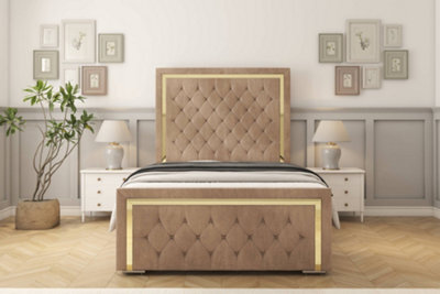 "Sloomy Sofia Gold Mink Naples Bed Frame With 50"" Upholstered Headboard 4'6 Double" - image 1