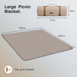Vonshef Picnic Blanket, Green Herringbone Outdoor Rug With Waterproof Backing, 8 Person Weatherproof Travel Picnic Mat, 200X220Cm - thumbnail 4