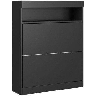 Homcom Wall Mounted Or Freestanding Shoe Cabinet With 2 Flip Drawers, Black - image 1