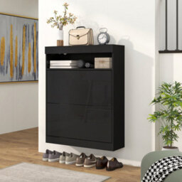Homcom Wall Mounted Or Freestanding Shoe Cabinet With 2 Flip Drawers, Black - thumbnail 7