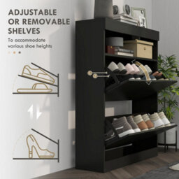 Homcom Wall Mounted Or Freestanding Shoe Cabinet With 2 Flip Drawers, Black - thumbnail 5