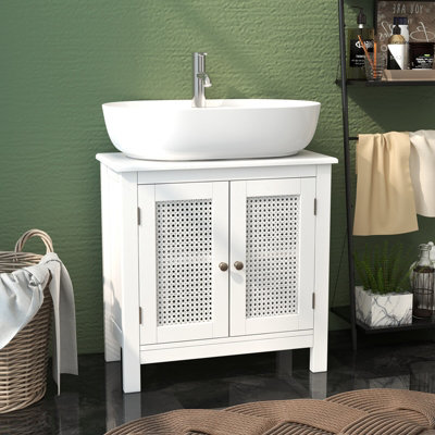 Costway Pedestal Sink Storage Cabinet With 2 Rattan Doors Bathroom Sink Cabinet - image 1