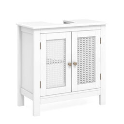 Costway Pedestal Sink Storage Cabinet With 2 Rattan Doors Bathroom Sink Cabinet - thumbnail 2