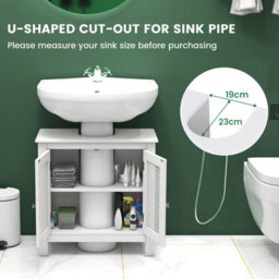 Costway Pedestal Sink Storage Cabinet With 2 Rattan Doors Bathroom Sink Cabinet - thumbnail 4