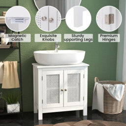 Costway Pedestal Sink Storage Cabinet With 2 Rattan Doors Bathroom Sink Cabinet - thumbnail 5
