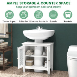 Costway Pedestal Sink Storage Cabinet With 2 Rattan Doors Bathroom Sink Cabinet - thumbnail 6