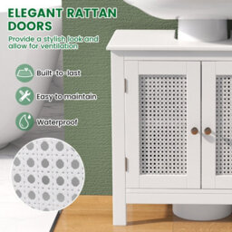Costway Pedestal Sink Storage Cabinet With 2 Rattan Doors Bathroom Sink Cabinet - thumbnail 7