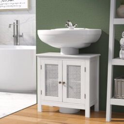 Costway Pedestal Sink Storage Cabinet With 2 Rattan Doors Bathroom Sink Cabinet - thumbnail 8