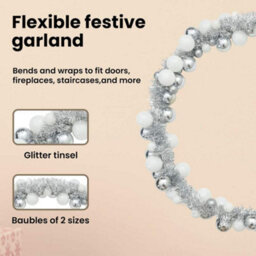 Vidaxl Christmas Ball Garland White And Silver 186 Cm Polystyrene - thumbnail 8