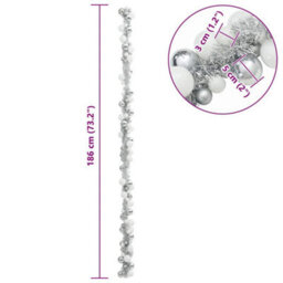 Vidaxl Christmas Ball Garland White And Silver 186 Cm Polystyrene - thumbnail 3