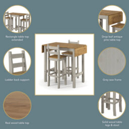 Core Products Corona Grey Rectangular High Breakfast Bar Drop Leaf Table & Bar Chair Set, W100/140.0Cm X D60Cm X H100Cm - thumbnail 5