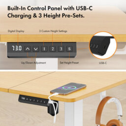 Vonhaus Electric Standing Desk, Height Adjustable Sit Stand Desk, 3 Height Preset Technology, 140X60Cm, Light Wood Maple Effect - thumbnail 7