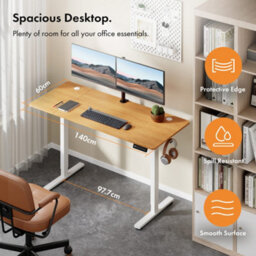 Vonhaus Electric Standing Desk, Height Adjustable Sit Stand Desk, 3 Height Preset Technology, 140X60Cm, Light Wood Maple Effect - thumbnail 2