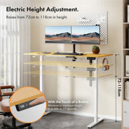 Vonhaus Electric Standing Desk, Height Adjustable Sit Stand Desk, 3 Height Preset Technology, 140X60Cm, Light Wood Maple Effect - thumbnail 4