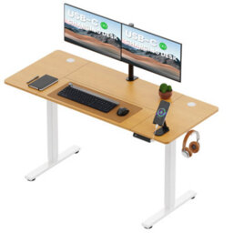 Vonhaus Electric Standing Desk, Height Adjustable Sit Stand Desk, 3 Height Preset Technology, 140X60Cm, Light Wood Maple Effect