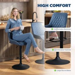 Pu Leather Padded Bar Stools Set Of 2 With Metal Base, Dark Blue - thumbnail 3