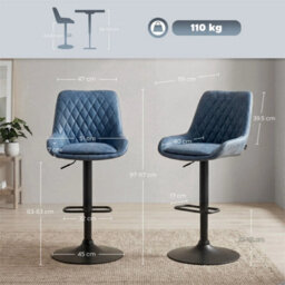 Pu Leather Padded Bar Stools Set Of 2 With Metal Base, Dark Blue - thumbnail 2
