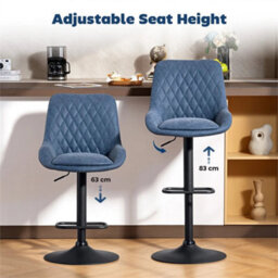 Pu Leather Padded Bar Stools Set Of 2 With Metal Base, Dark Blue