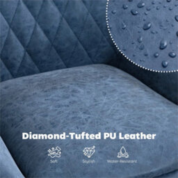Pu Leather Padded Bar Stools Set Of 2 With Metal Base, Dark Blue - thumbnail 4