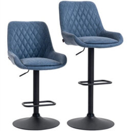 Pu Leather Padded Bar Stools Set Of 2 With Metal Base, Dark Blue - thumbnail 6