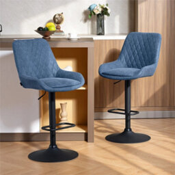Pu Leather Padded Bar Stools Set Of 2 With Metal Base, Dark Blue - thumbnail 5