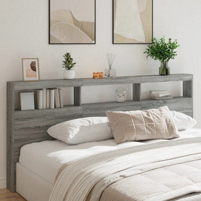 Berkfield Headboard Cabinet With Led Grey Sonoma 220X17X102 Cm - image 1