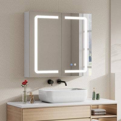 Thehotsale 2 Door Wall Mounted Bathroom Mirror Cabinet With Led And Shaver Socket - image 1