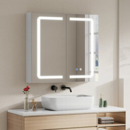 Thehotsale 2 Door Wall Mounted Bathroom Mirror Cabinet With Led And Shaver Socket - thumbnail 1