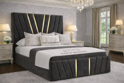 "Stratus Interiors Victor Gold Accent Upholstered Velvet Bed Frame - Super King 6Ft (84"") With Slatted Base" - thumbnail 1