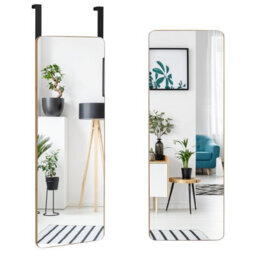 Gainoom Over The Door Mirror Rectangle Wall Mounted Mirror W/ Bamboo Frame & Round Corners