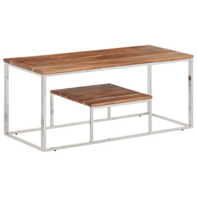 Berkfield Coffee Table Silver Stainless Steel And Solid Wood Acacia - image 1