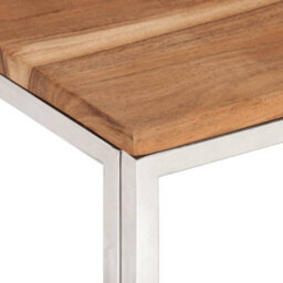Berkfield Coffee Table Silver Stainless Steel And Solid Wood Acacia - thumbnail 4