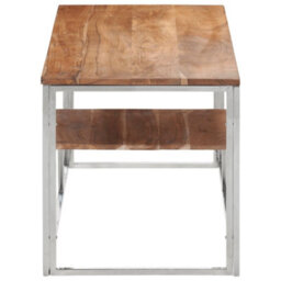 Berkfield Coffee Table Silver Stainless Steel And Solid Wood Acacia - thumbnail 3