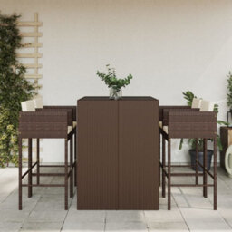 Berkfield 5 Piece Garden Bar Set With Cushions Brown Poly Rattan - thumbnail 1