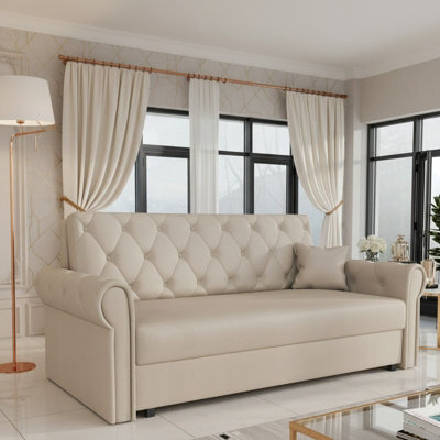 Viva Roma Iv Living Room Sofa Bed With Hr Foam Wave Springs Metal Legs And Wooden Frame 188X85X98Cm Beige - image 1