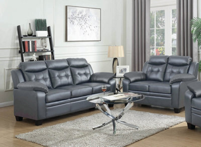 Eco Living Aura 3+2 Modern Leather Sofa Set - Grey - image 1