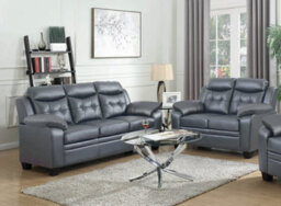 Eco Living Aura 3+2 Modern Leather Sofa Set - Grey - thumbnail 1