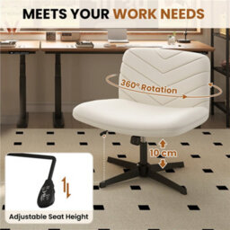 Yaheetech Fabric Swivel Desk Chair With No Arms - Beige - thumbnail 5