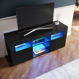 120Cm High Gloss Tv Table Stand Entertainment Cabinet Black Unit With Led Light - thumbnail 4