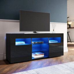 120Cm High Gloss Tv Table Stand Entertainment Cabinet Black Unit With Led Light - thumbnail 5
