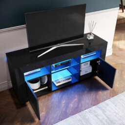 120Cm High Gloss Tv Table Stand Entertainment Cabinet Black Unit With Led Light - thumbnail 2