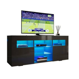 120Cm High Gloss Tv Table Stand Entertainment Cabinet Black Unit With Led Light - thumbnail 1