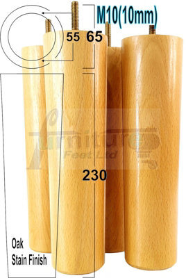 L&F Turned Wood Legs Oak Stain 230mm High Set Of 4 Replacement Furniture Bun Feet Settee Chairs Sofas Footstools M10 Pkc148 - image 1