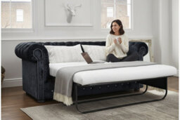 Chesterfield Genuine Crystal Diamond 3 Seater Sofa Bed Black Velvet Fabric In Classic Style - thumbnail 3