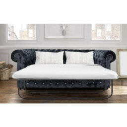 Chesterfield Genuine Crystal Diamond 3 Seater Sofa Bed Black Velvet Fabric In Classic Style