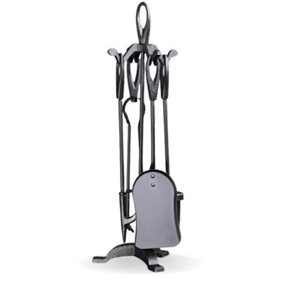 Fire28 Black 5 Piece Fireplace Companion Set With Loop Handle Stand Poker Shovel Brush And Tongs 59Cm X 20Cm - image 1
