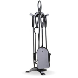 Fire28 Black 5 Piece Fireplace Companion Set With Loop Handle Stand Poker Shovel Brush And Tongs 59Cm X 20Cm